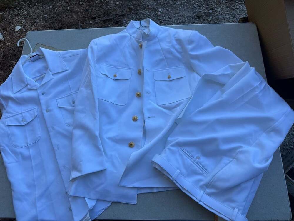 US Navy Uniform Size 46R White Dress Shirt Pants Flying Cross NEX